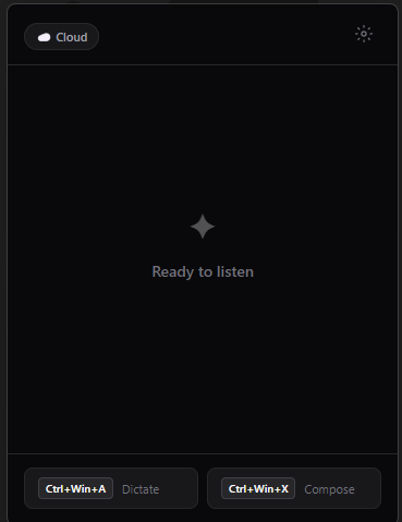 ScribAI app interface showing push-to-talk dictation controls and transcription settings